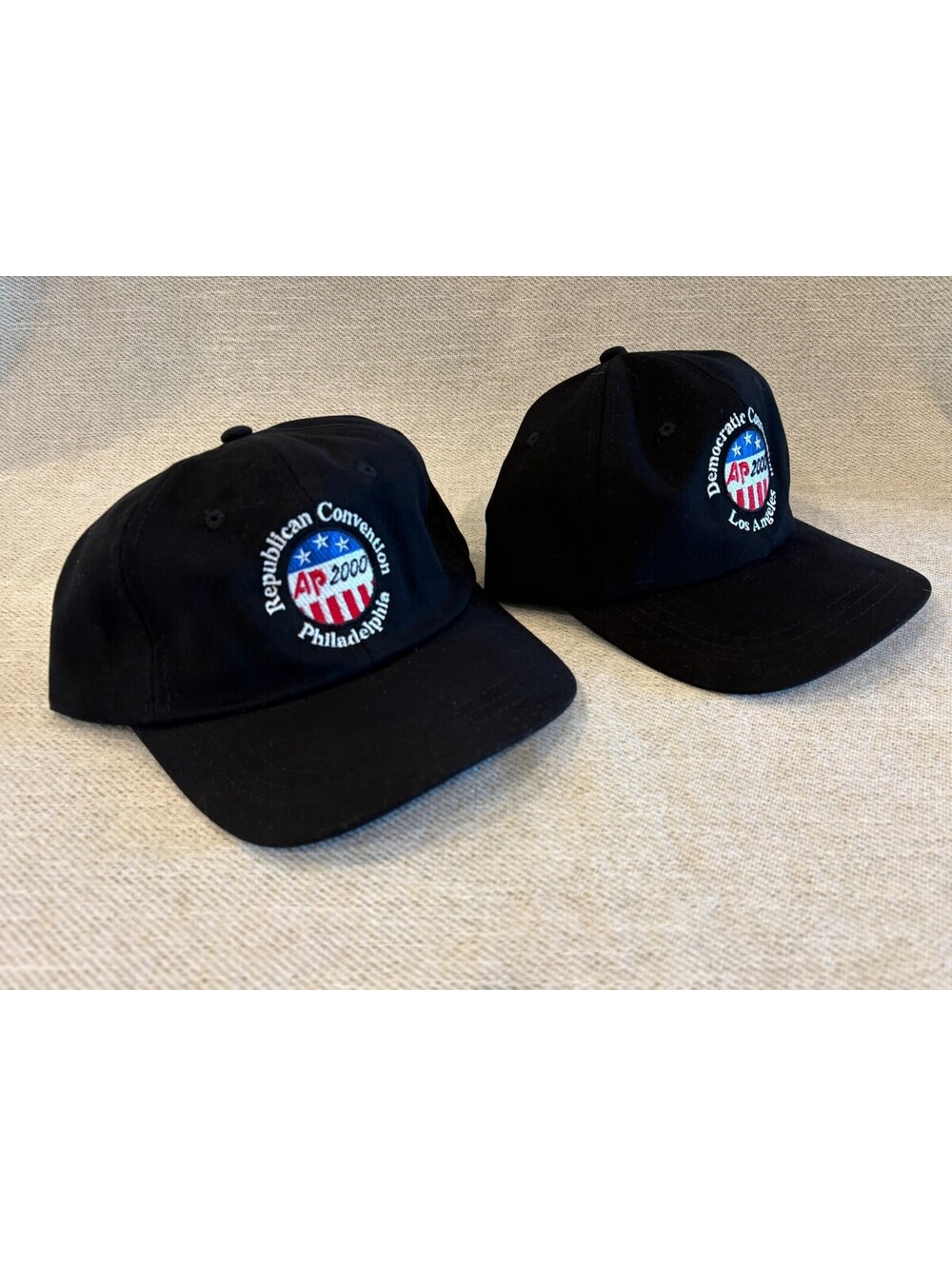 Vintage 2000 AP Press Dnc Rnc Hats Pair Democratic Republican Conventions Cap